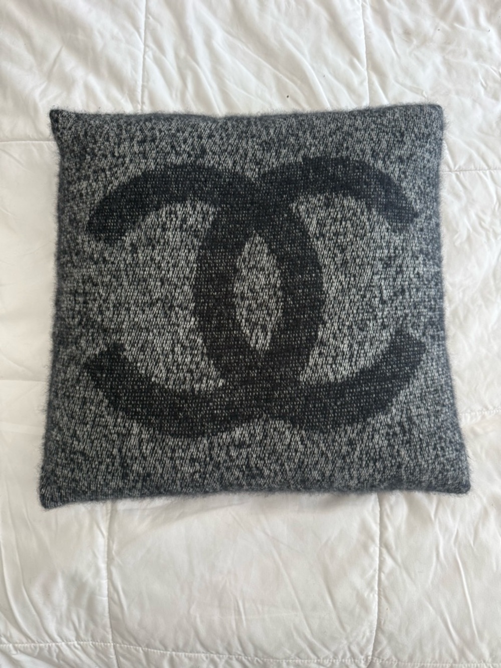 CHANEL Gray and Black Signature Double C Knit Pillow